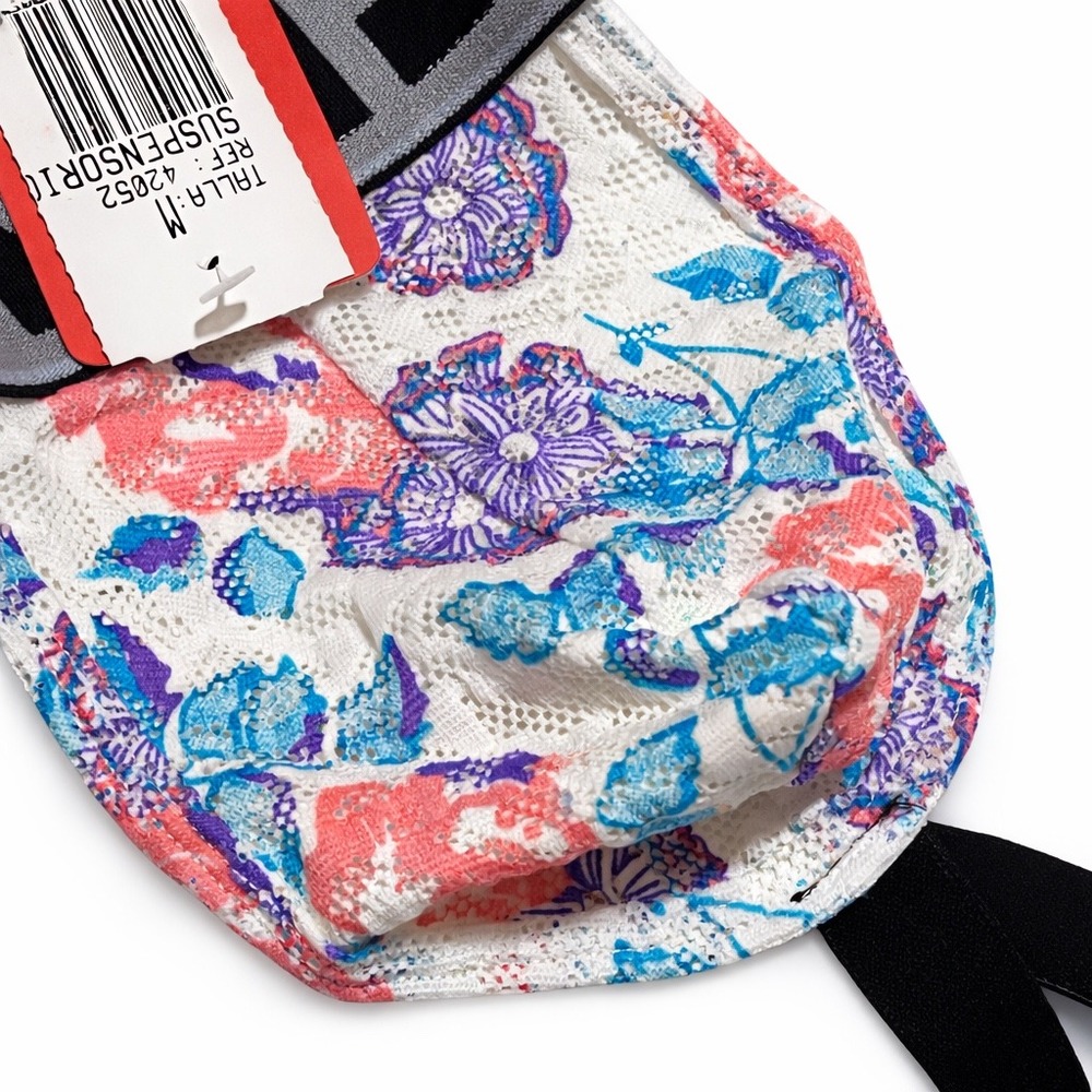 Hawai Medium (30-32) Floral Lace Jockstrap White Blue Pink Logo Waistband New - Picture 5 of 10